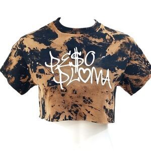 PESO PLUMA Acid Washed "Cropped" Crop Top Regional Mexican Band Tee Rock Rap Tee